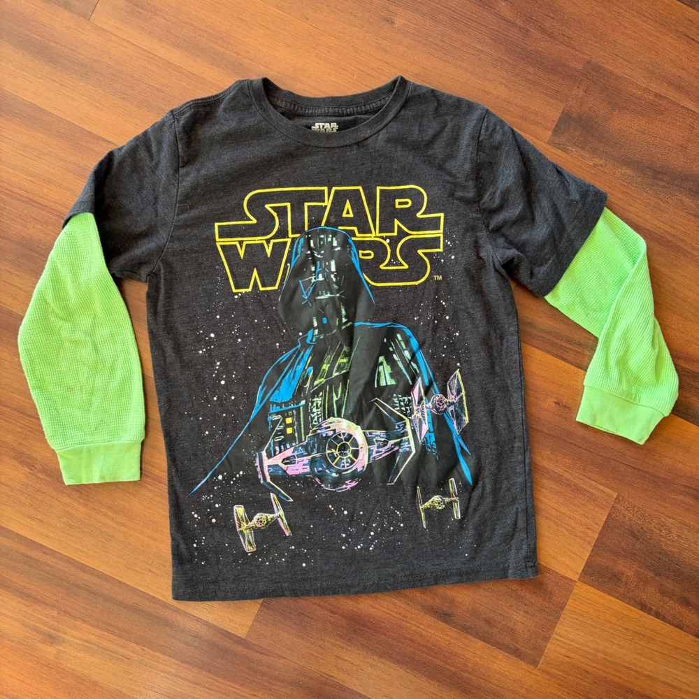 Star Wars Darth Vader Boys Layered‎ Long Sleeve Graphic Tee Size L 10/12
